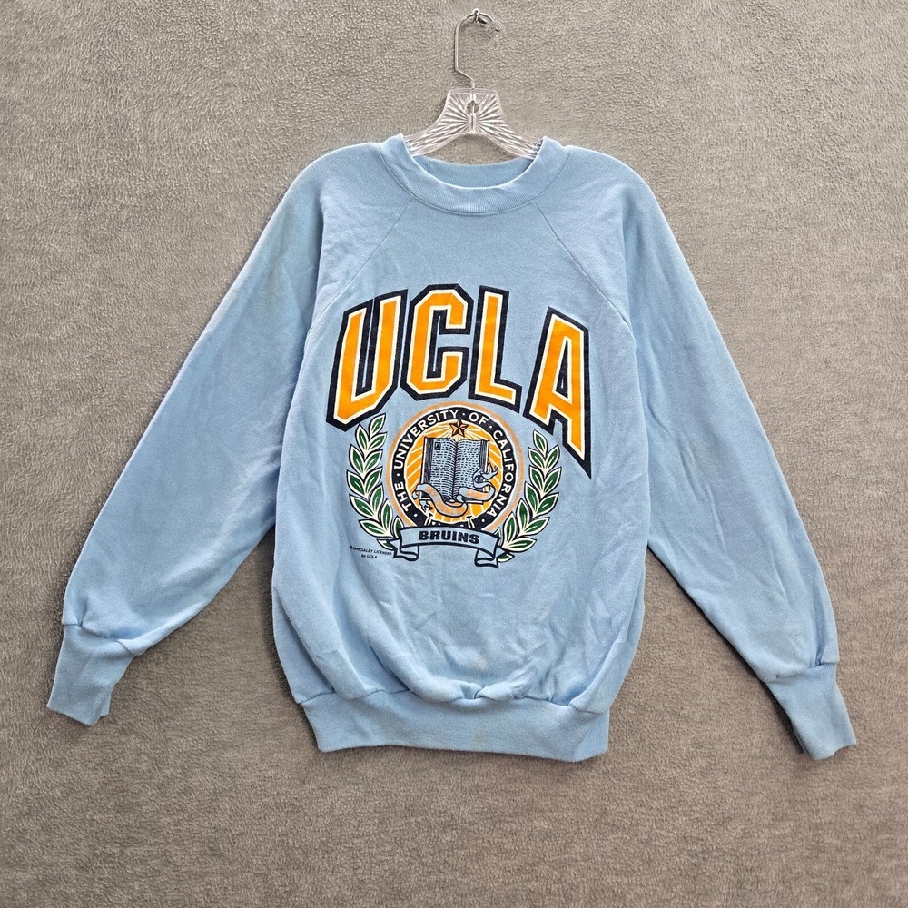 VINTAGE UCLA Bruins Women Sweatshirt L Blue Logo Graphic Crew Neck 80s READ